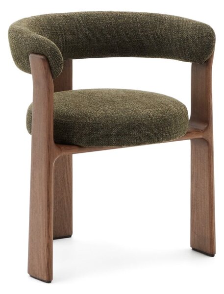 Khaki/hnedé jedálenské kreslo s podrúčkami z jaseňového dreva Granite – Kave Home
