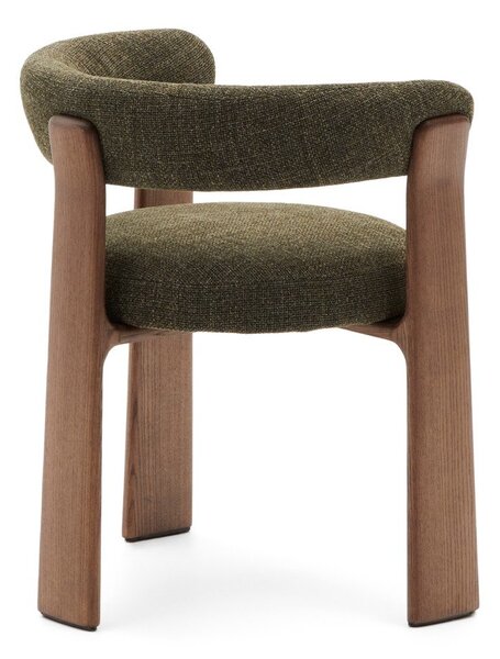 Khaki/hnedé jedálenské kreslo s podrúčkami z jaseňového dreva Granite – Kave Home