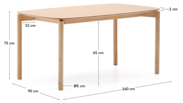 Jedálenský stôl v dekore jaseňa 90x160 cm Indara – Kave Home