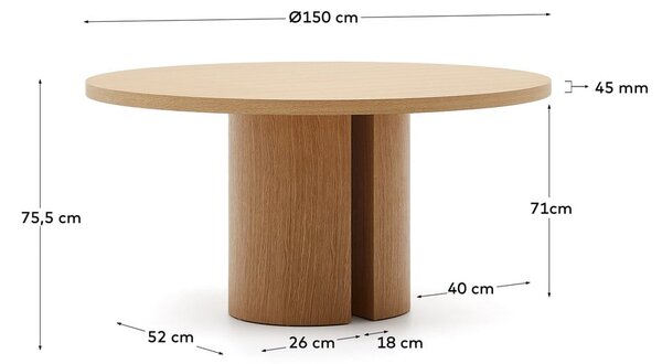 Okrúhly jedálenský stôl v dekore duba ø 150 cm Nealy – Kave Home