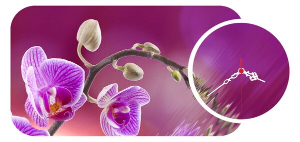 ASIR Nástenné hodiny s obrazom na MDF ORCHIDEA lila 68 x 32 cm