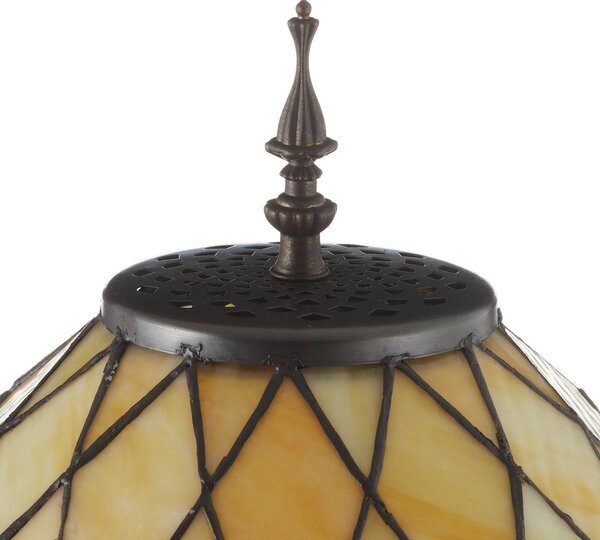 Clayre&Eef Dekoratívna stojaca lampa Diamond tienidlo Tiffany, Krémová / jantárovo žltá, Obývacia izba / jedáleň, Sklo, Tiffany, Stojaca lampa
