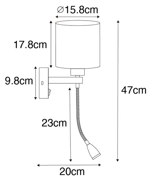 Nástenná lampa čierna s flexibilným ramenom a zlatým tienidlom 15 cm - Brescia