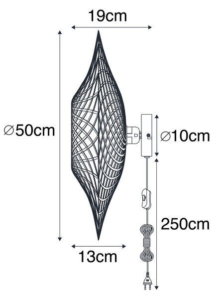 Orientálna nástenná lampa bambus 50 cm so zástrčkou - Rina