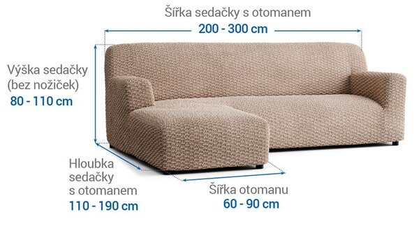 Bielastické poťahy MOSAICO béžové sedačka s otomanom vľavo (š. 170 - 300 cm)