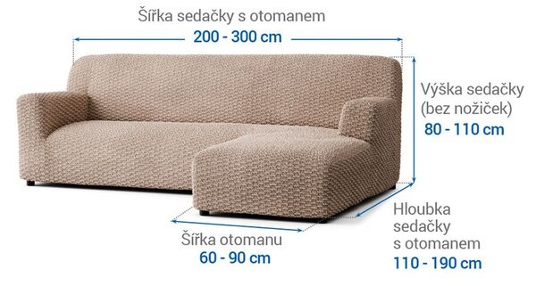 Bielastické poťahy MOSAICO béžové sedačka s otomanom vpravo (š. 170 - 300 cm)