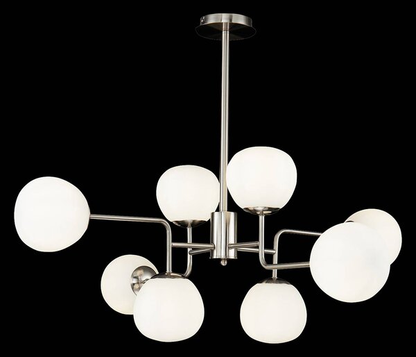 Závesná lampa Maytoni Erich, niklová farba, sklo/kov, 8 svetiel., Hliník / sivá / zinok, Obývacia izba / jedáleň, kov, Moderný, Závesné svietidlo