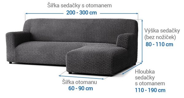 Bielastické poťahy MOSAICO tmavosivé sedačka s otomanom vpravo (š. 170 - 300 cm)