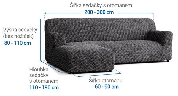 Bielastické poťahy MOSAICO tmavosivé sedačka s otomanom vľavo (š. 170 - 300 cm)