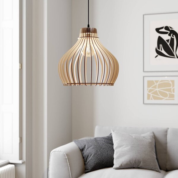 Závesná lampa Barrel jedno-plameňová, Ø 38 cm, Svetlé drevo, Obývacia izba / jedáleň, Drevo, Vidiecky / Rustikálny, Závesné svietidlo
