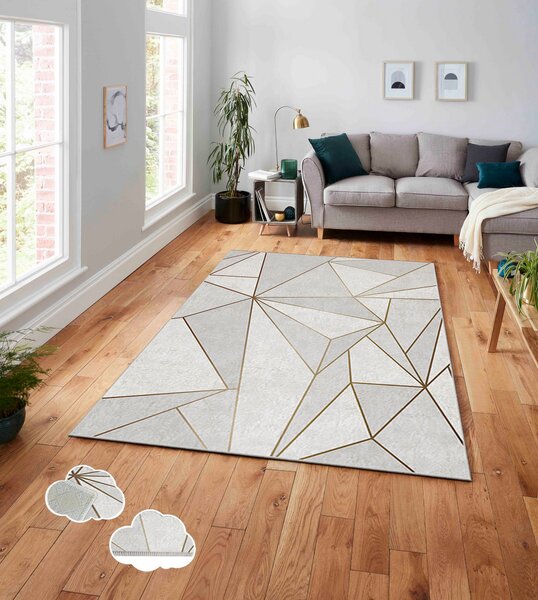 ASIR Koberec (100 x 180 cm) ASR CRPT-106 biely a zlatý geometrický vzor