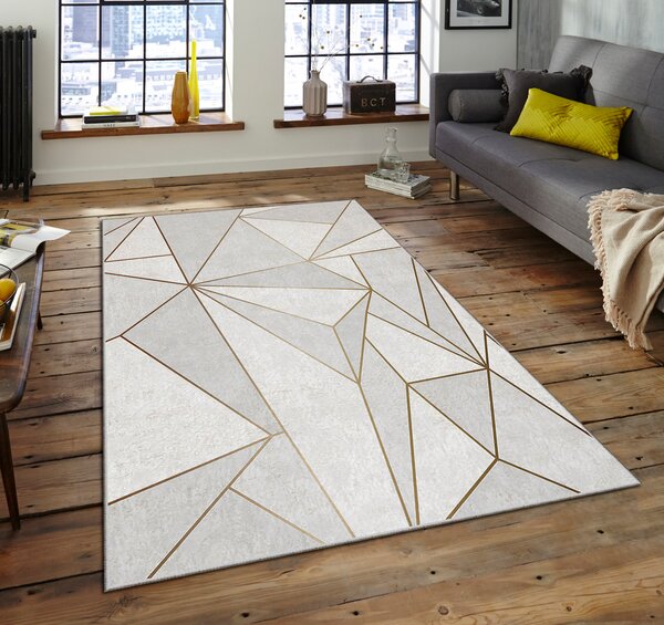 ASIR Koberec (100 x 180 cm) ASR CRPT-106 biely a zlatý geometrický vzor