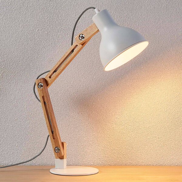 Drevená lampa na písací stôl Shivanja biele, Svetlé drevo, Pracovňa / Kancelária, Drevo, Moderný, Stolová lampa