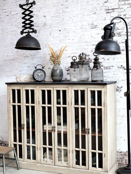 Krémová drevená skriňa s policami a presklenými dverami VABB - 123 * 35 * 100cm - Chic Antique