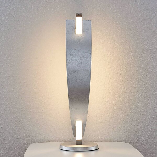 Stolná LED lampa Lucande Marija, strieborná farba, stmievateľná, 62 cm, Chrómová / strieborná, Obývacia izba / jedáleň, kov, Moderný, Stojacie svietidlo