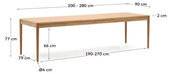 MUZZA Rozkladací jedálenský stôl nelon 200 (280) x 90 cm prírodný