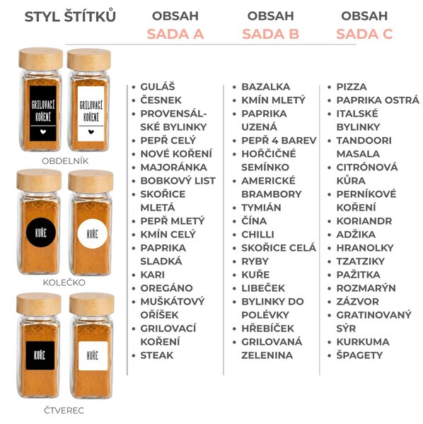 Orion Sada 16ks koreničiek INOX 100ml + 4ks organizér na koreničky VASKY - NEREZ + sada 16ks štítkov