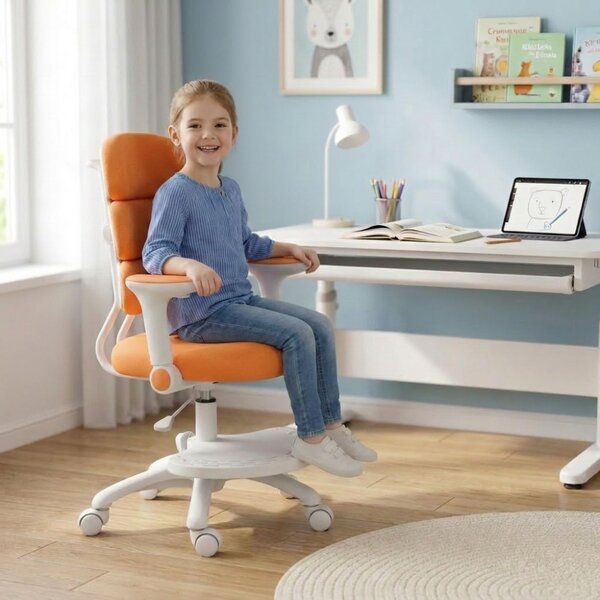 Detská rastúca stolička Neoseat KIDDY THREE — látka, prateľný poťah, oranžová