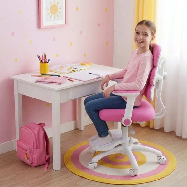 Detská rastúca stolička Neoseat KIDDY THREE — látka, prateľný poťah, tmavo ružová