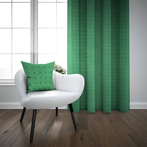 Ervi dekoračný záves s pútkami - Štvorčeky mint zelený 145x245cm