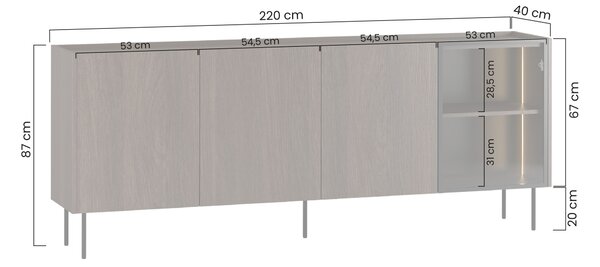 Štvordverová komoda Dunari 220 cm - dub dunin