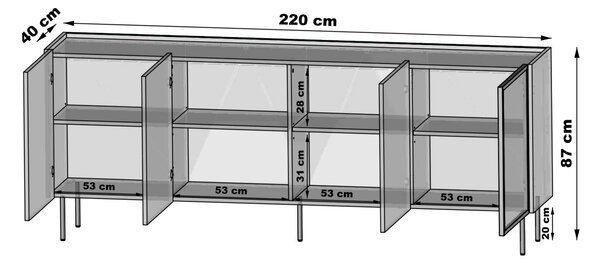 Štvordverová komoda Dunari 220 cm - dub dunin
