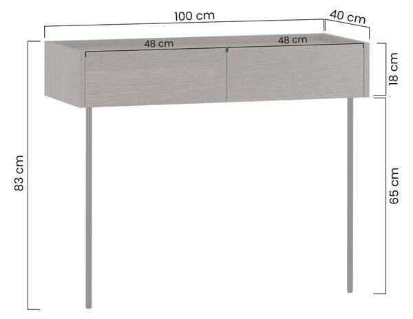 Konzola Dunari 100 cm so zásuvkami a kovovými nohami - dub dunin