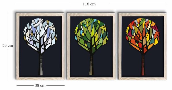 ASIR Obraz na MDF s rámom 3ks TRIÁDA ROČNÝCH OBDOBÍ 38 x 53 cm