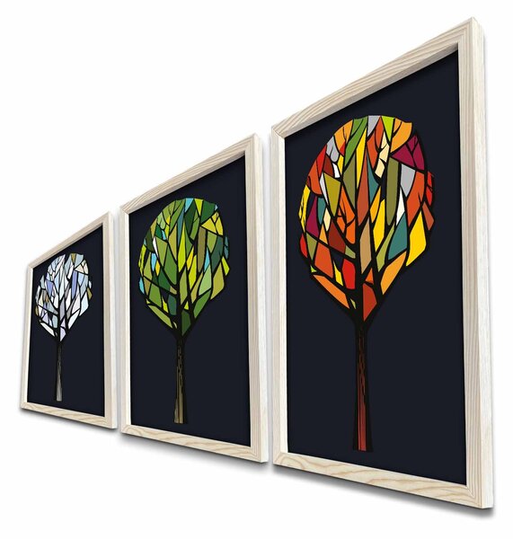 ASIR Obraz na MDF s rámom 3ks TRIÁDA ROČNÝCH OBDOBÍ 38 x 53 cm