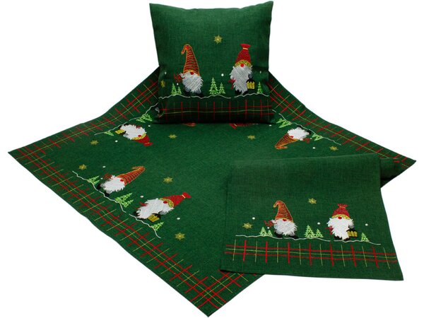 Vianočný vyšívaný obrus Santa Claus zelený TiaHome - 40x85 cm