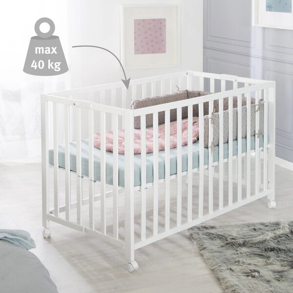 Biela skladacia postieľka na kolieskach 60x120 cm Fold up – Roba
