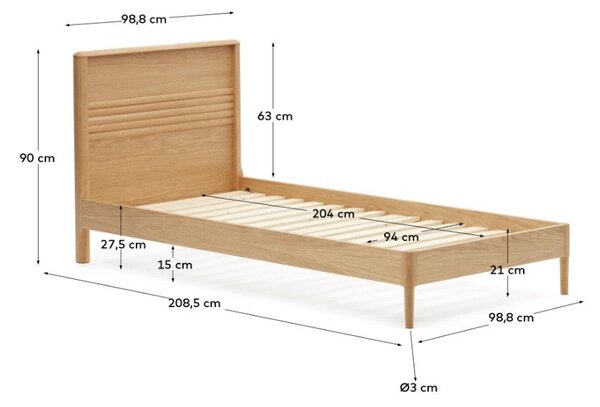 Jednolôžková posteľ z dubového dreva s roštom v prírodnej farbe 90x200 cm Lenon – Kave Home