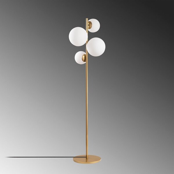 Biela/v mosadznej farbe stojacia lampa so skleneným tienidlom (výška 162 cm) Fazli – Opviq lights