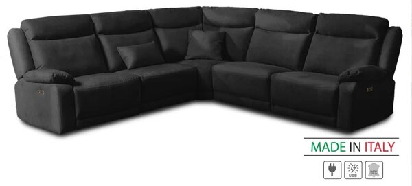 Zltahala.sk Kožená sedacia súprava CONTINENTAL rohová s funkciou relax, elektrické, čierna (nero 308)