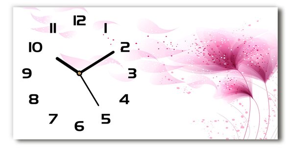 Vodorovné Sklenené hodiny na stenu tiché Ružové kvety