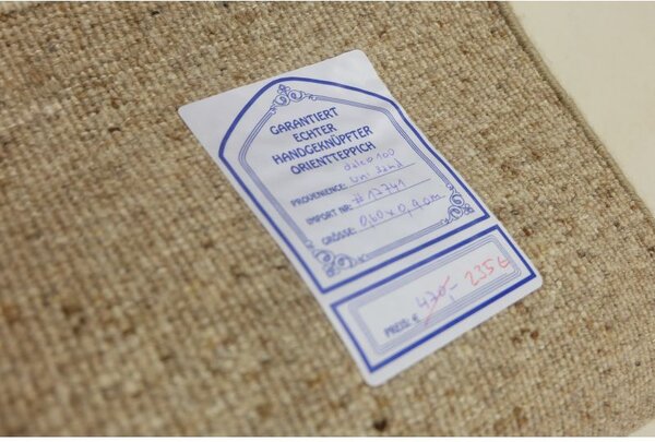Vlnený jednofarebný ručne tkaný koberec Daleo 100 Uni Beige 0,60 x 0,95 m