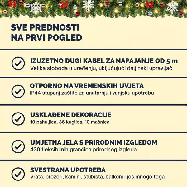 Vianočná girlanda ANDREA s osvetlením na diaľkové ovládanie, zdobená, 5m, zelená Casaria