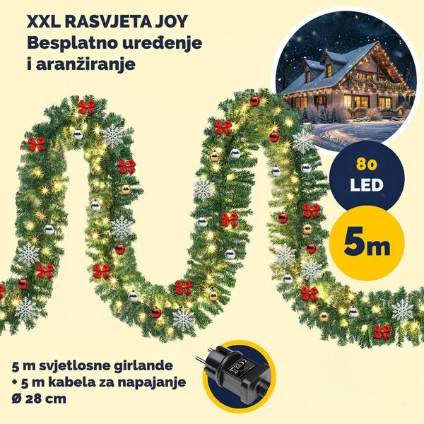 Vianočná girlanda ANDREA s osvetlením na diaľkové ovládanie, zdobená, 5m, zelená Casaria