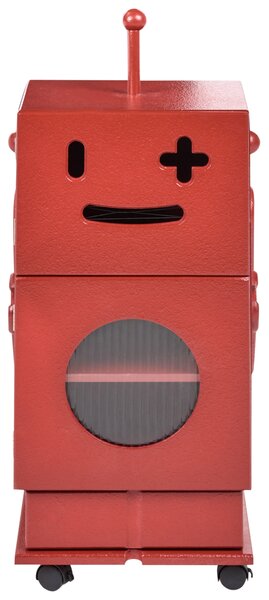 Detská odkladacia skrinka červená MDF s kolieskami 3 police 1 zásuvka robot detská izba