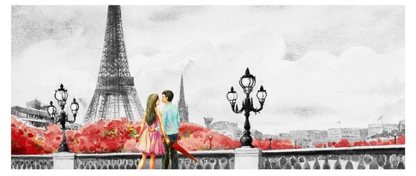 Obraz - Milenci v Paríži (120x50 cm)