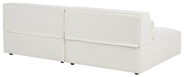 2-miestna modulárna pohovka bez bočných opierok biela buklé čalúnenie čierne nohy minimalistický moderný štýl