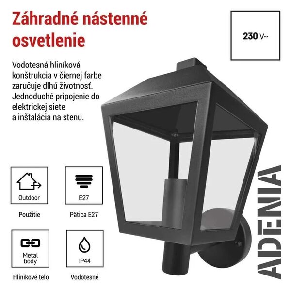 Záhradné nástenné svietidlo ADENIA, antracit, E27, IP44 (ZGB010P)