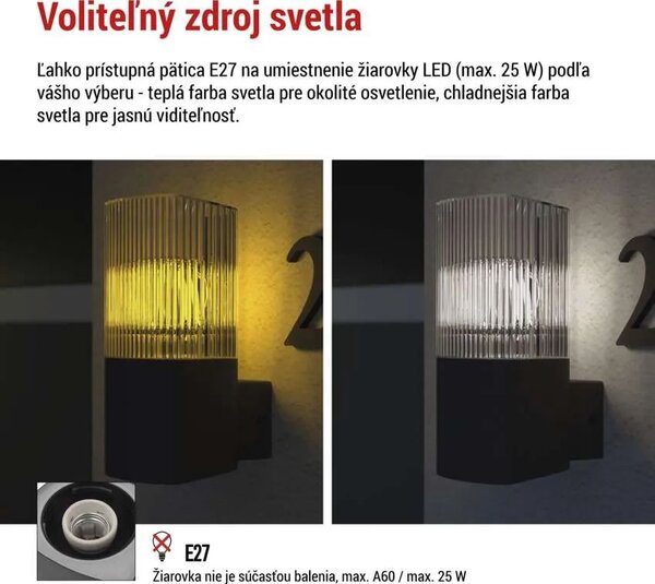 Záhradné nástenné svietidlo LANA, antracit, E27, IP54 (ZGL010P)