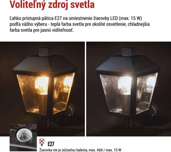 Záhradné nástenné svietidlo ADENIA, antracit, E27, IP44 (ZGB010P)