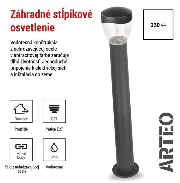Záhradné stĺpikové svietidlo ARTEO, 80cm, antracit, E27, IP44 (ZGA0C0P)