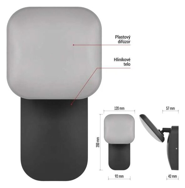 Záhradné nástenné LED svietidlo NIKA, antracit, IP44 (ZGE014L)