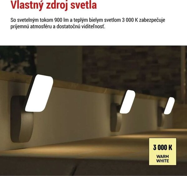 Záhradné nástenné LED svietidlo NIKA, antracit, IP44 (ZGE014L)