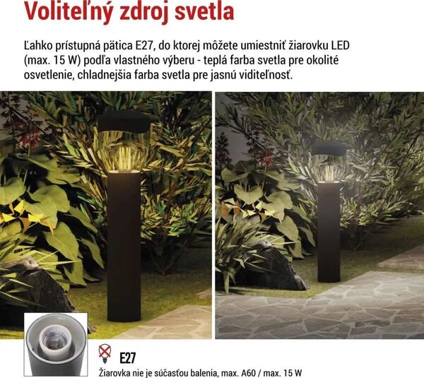 Záhradné stĺpikové svietidlo ARTEO, 50cm, antracit, E27, IP44 (ZGA0A0P)