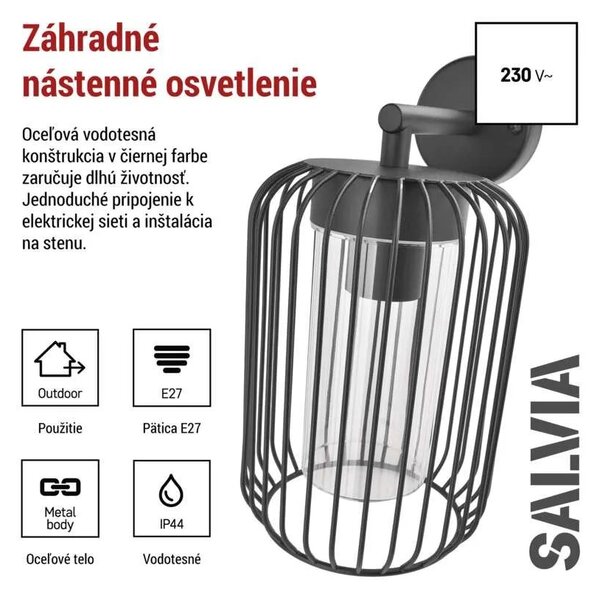 Záhradné nástenné svietidlo SALVIA, antracit, E27, IP44 (ZGD010P)