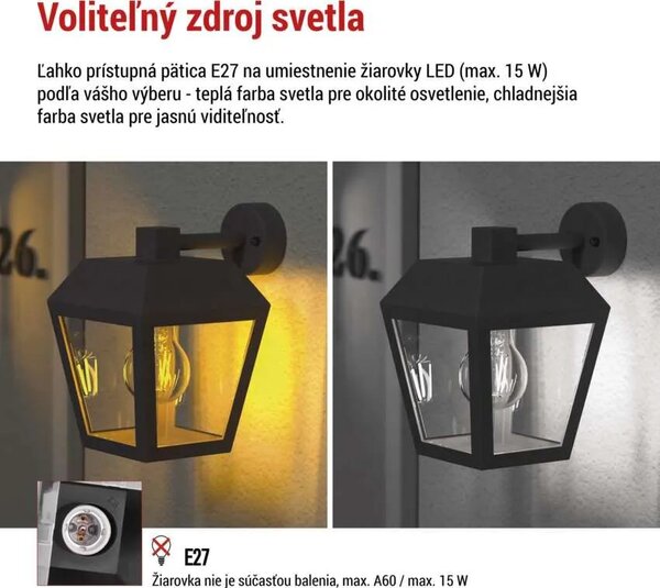 Záhradné nástenné svietidlo ADENIA, antracit, E27, IP44 (ZGB020P)